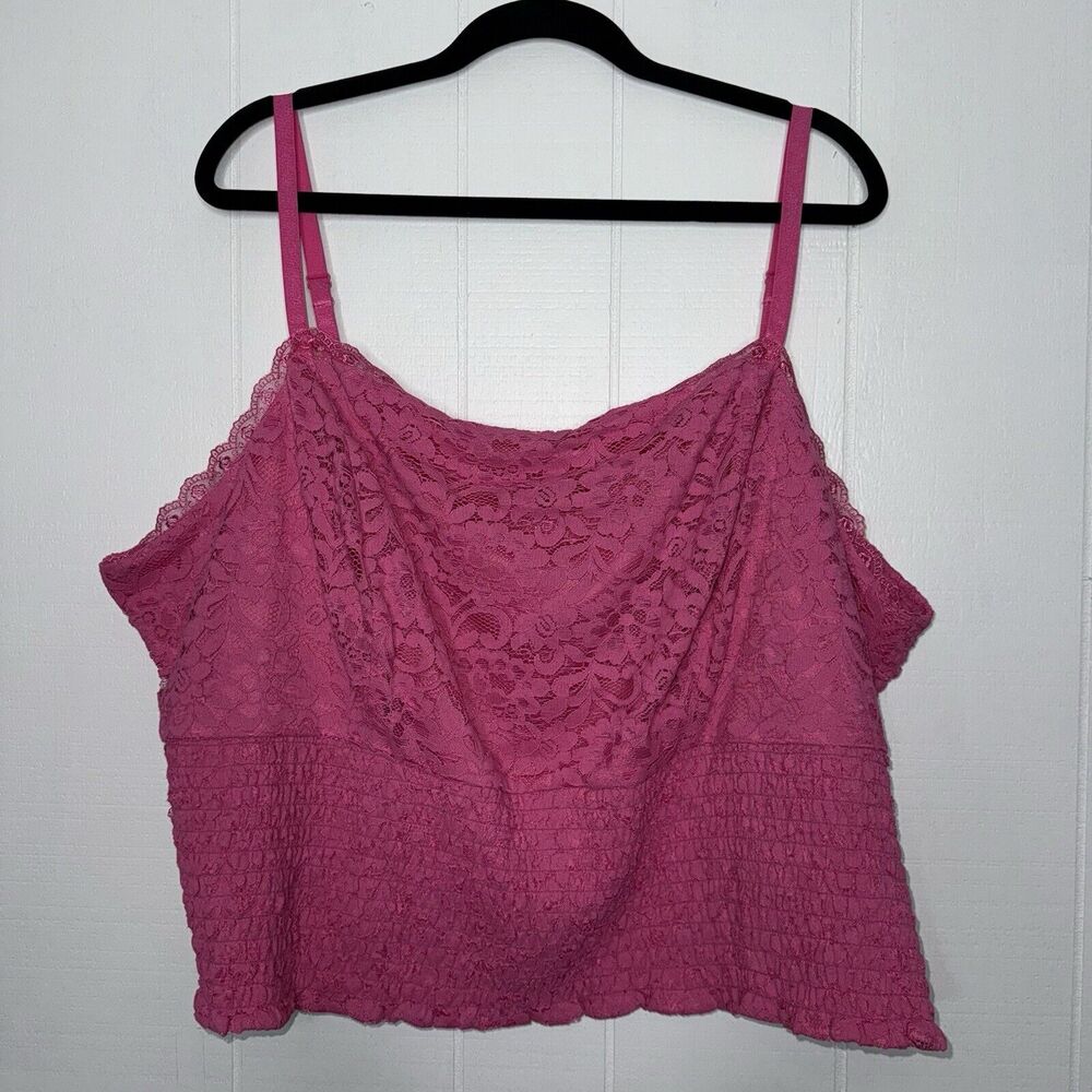 Torrid Women’s Lace Square Neck Smocked Crop Top Pink Size 5X NWT